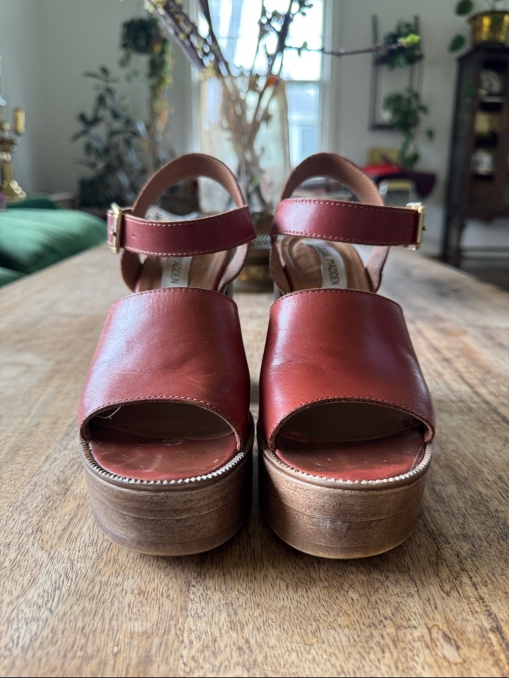 Steve Madden Brown Leather Platform Sandals with Ankle Strap